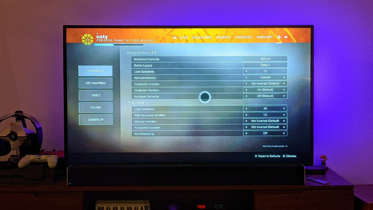 Google Stadia - Destiny 2 Settings Menu